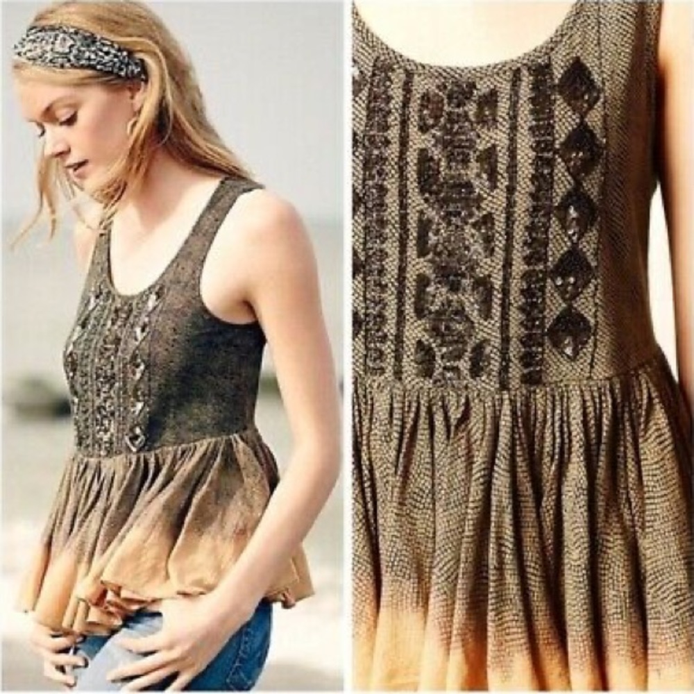 Anthropologie Akemi+Kin Anaphoro Beaded Peplum top